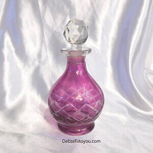 Pink Cut to Clear Glass Bottle with Stopper # 21188
